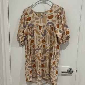 Rylee + Cru Abstract Pattern Mini Dress in Cream and Brown